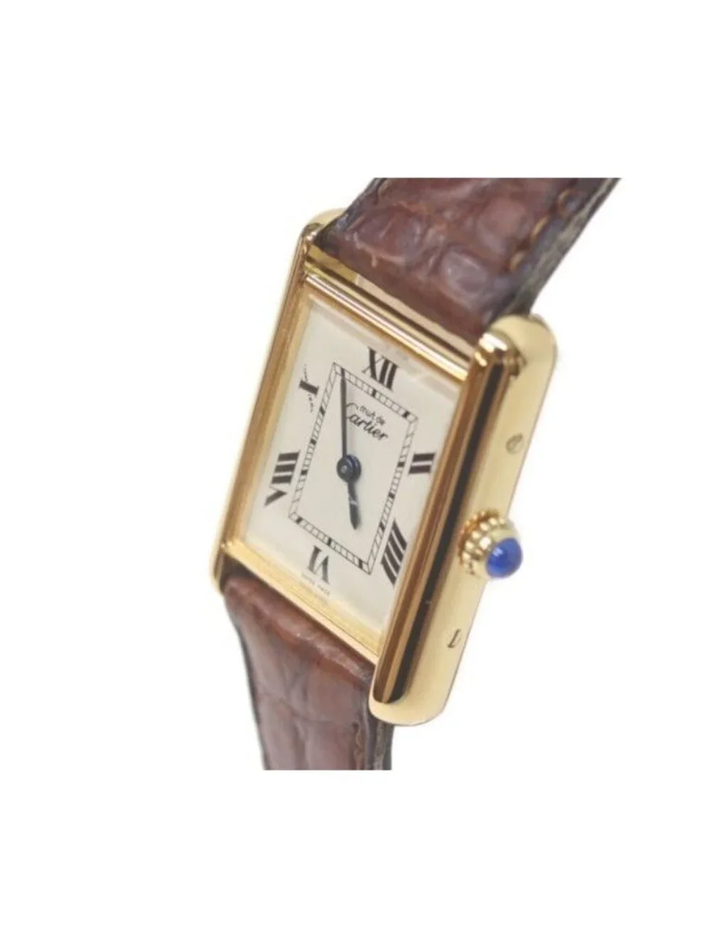 Cartier Must Tank Vermeil SM Rear Era Flying Roman Ivory Dial Quartz Leather